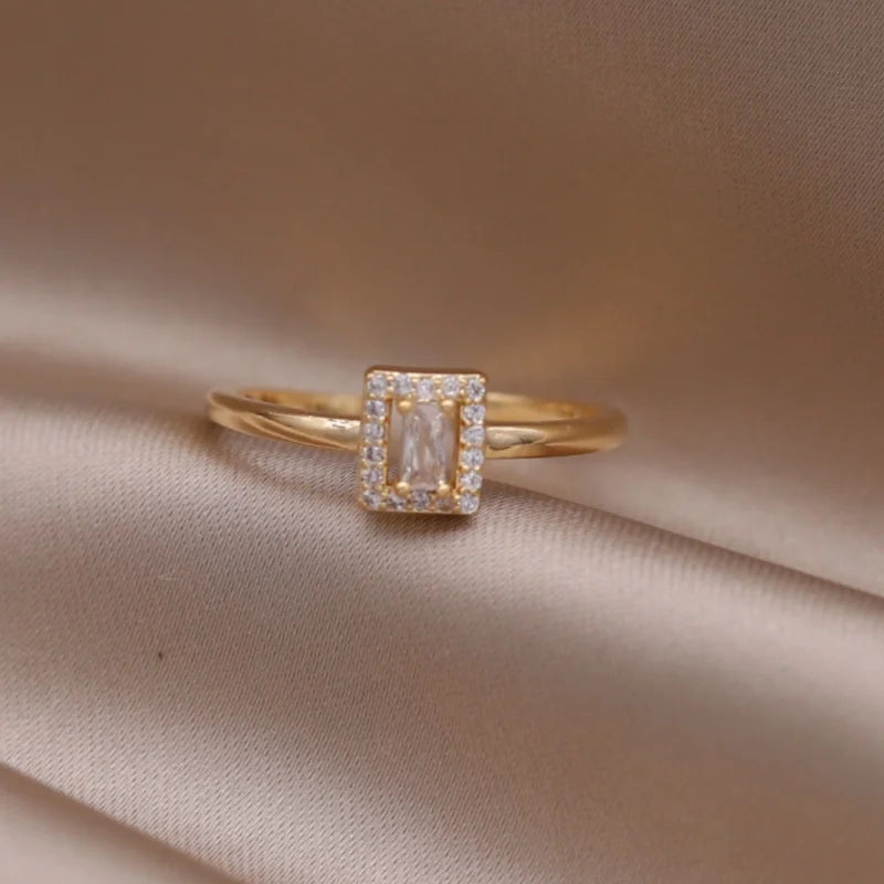Gold plated simple double love crystal ring elegant women's daily opening ring accessories