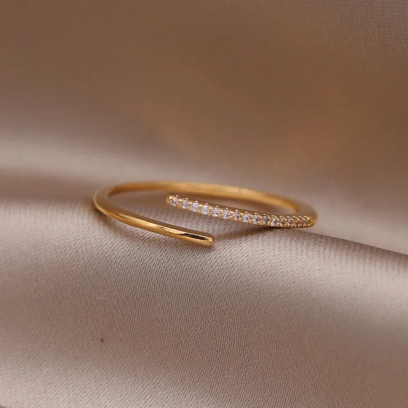 Gold plated simple double love crystal ring elegant women's daily opening ring accessories