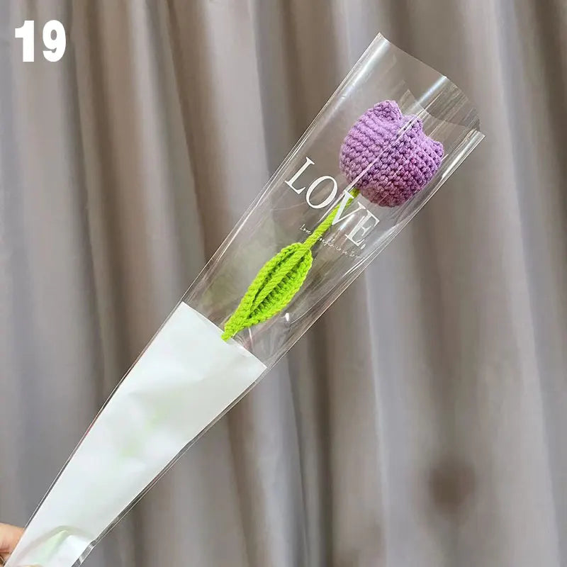 DIY Knitting Bouquet Rose Tulip Flower Bouquet Sunflower Hand-knitted Fake Flowers Knit Flower Home Table Crochet Floral Bouquet