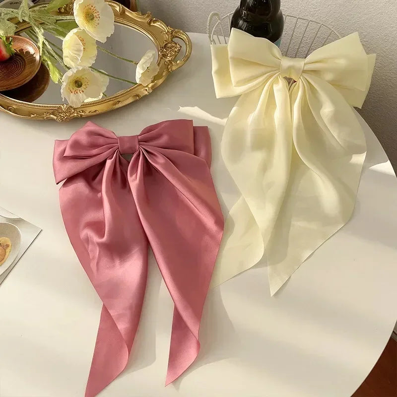 Solid Color Satin Ribbon Big Bow Hairpin – Summer Hair Accessory for Women & Girls