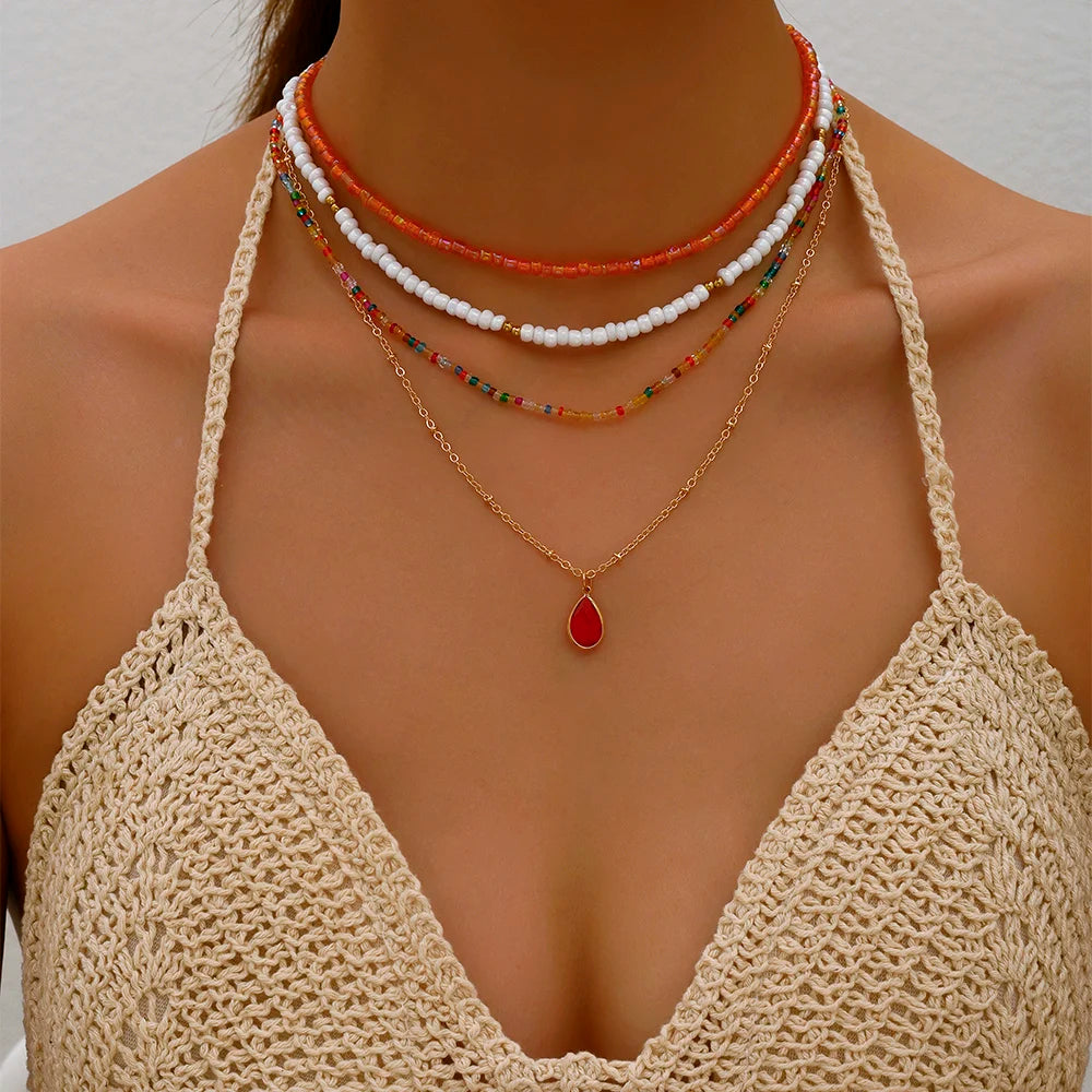 Bohemian Multilayer Handmade Beads Chain Necklace – Colorful Crystal Pendant with Tassels for Women