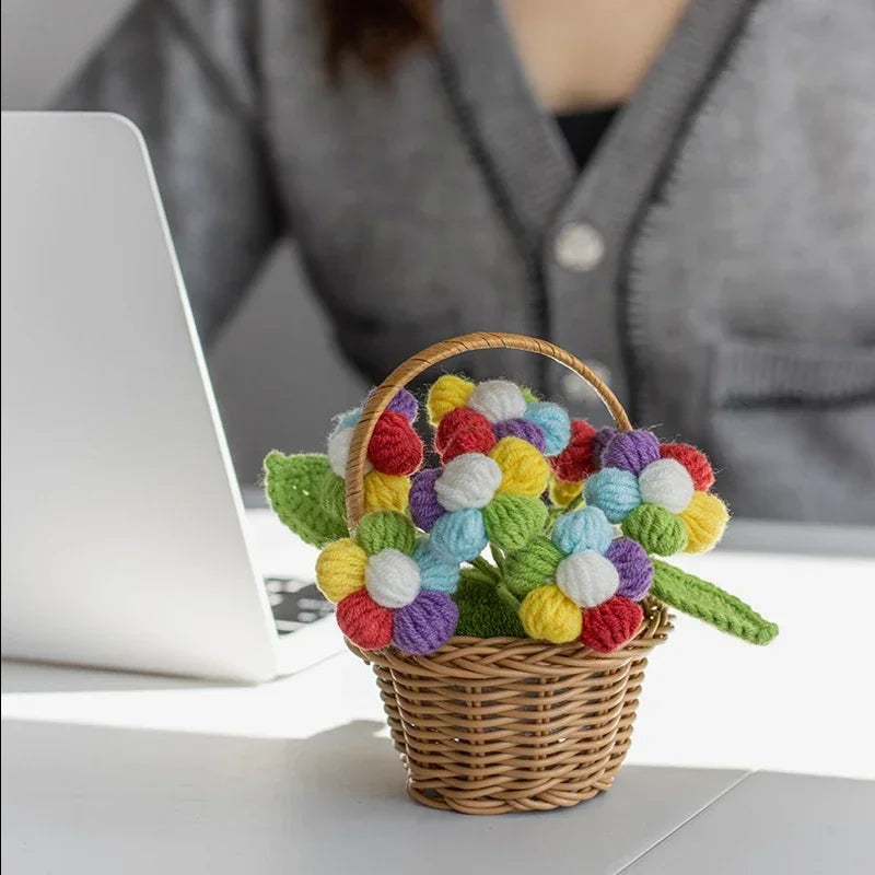 Cute Crochet Potted Flowers – Creative Hand-Woven Knitted Plant for Desktop Decoration