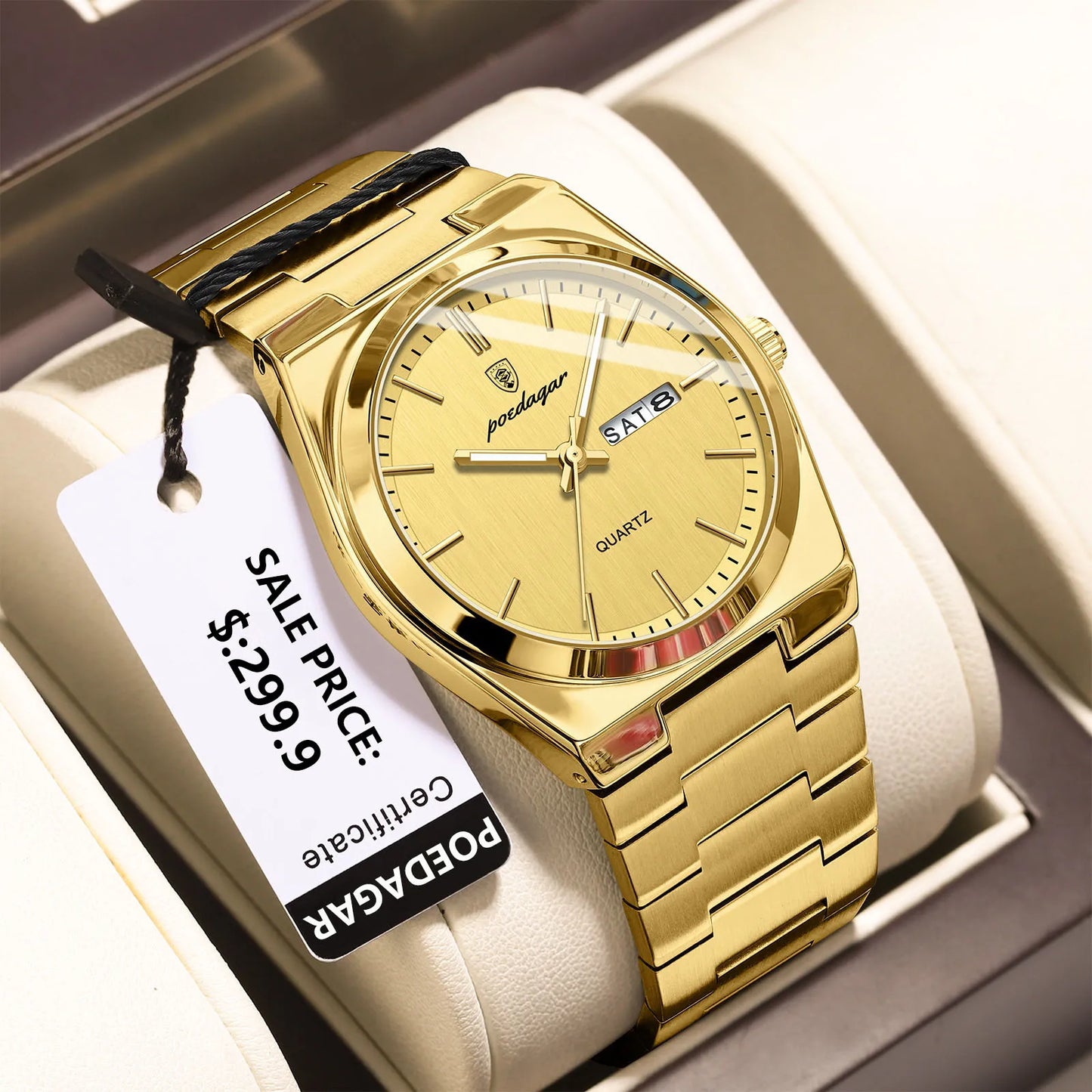 POEDAGAR Luxury Quartz Wristwatch for Men – Waterproof Stainless Steel Sport Watch with Luminous Hands, Date & Week Display, Gift Box Included