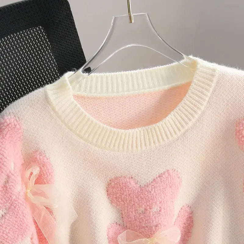 Matakawa Cartoon Pink Sweater – Women’s Kawaii Loose Fit Pullover for Autumn/Winter