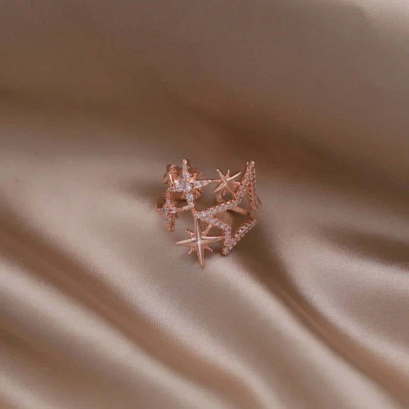 Gold plated simple double love crystal ring elegant women's daily opening ring accessories