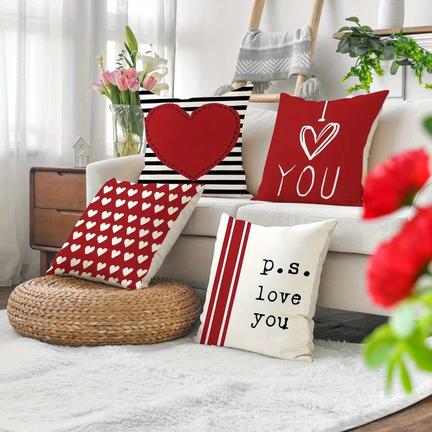 Valentine's Day Romantic Heart-Printed Pillowcase – Sofa Cushion Cover for Sweet Home Decor