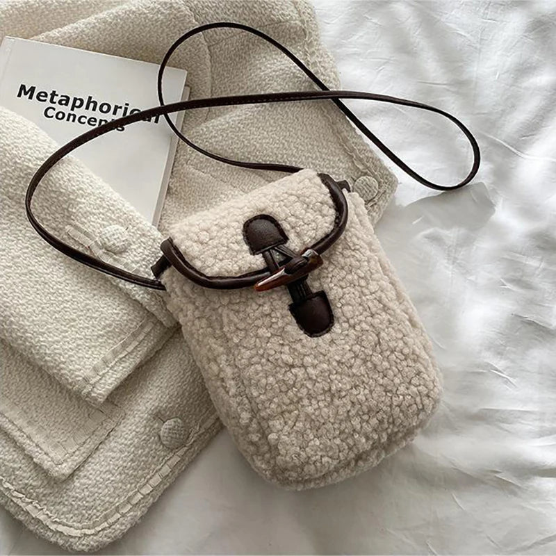 Plush Small Square Crossbody Bag – Women’s Fashion One-Shoulder Small Bag
