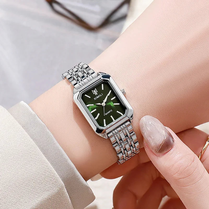 Stainless Steel Luxury Square Quartz Wristwatch – Women’s Fashion Watch for Students and Casual Wear