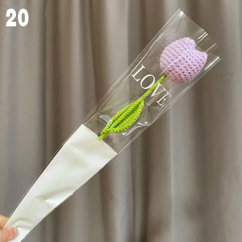 DIY Knitting Bouquet Rose Tulip Flower Bouquet Sunflower Hand-knitted Fake Flowers Knit Flower Home Table Crochet Floral Bouquet