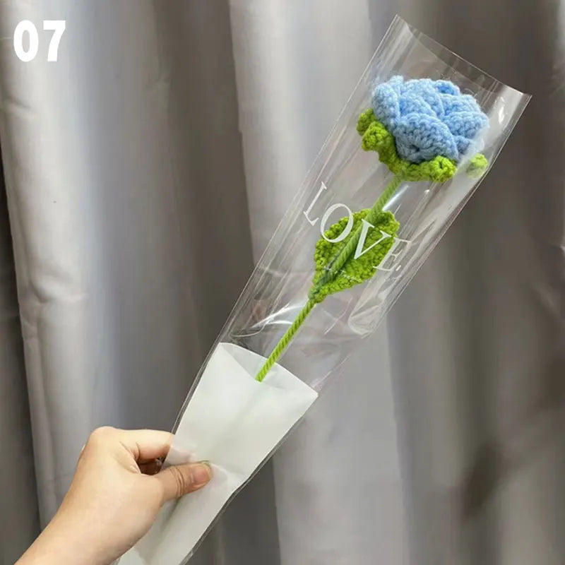 DIY Knitting Bouquet Rose Tulip Flower Bouquet Sunflower Hand-knitted Fake Flowers Knit Flower Home Table Crochet Floral Bouquet