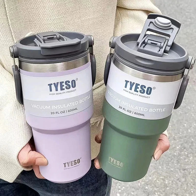 600ml–1200ml Stainless Steel Insulated Thermos Bottle – Leak-Proof Travel Mug with Handle and Straw for Hot and Cold Beverages