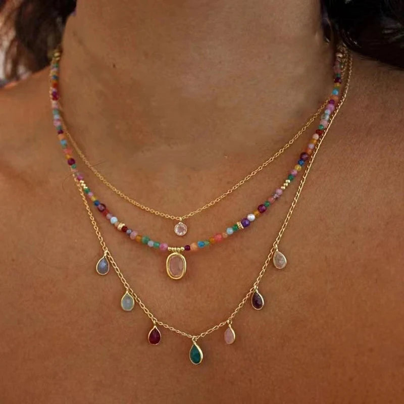Bohemian Multilayer Handmade Beads Chain Necklace – Colorful Crystal Pendant with Tassels for Women