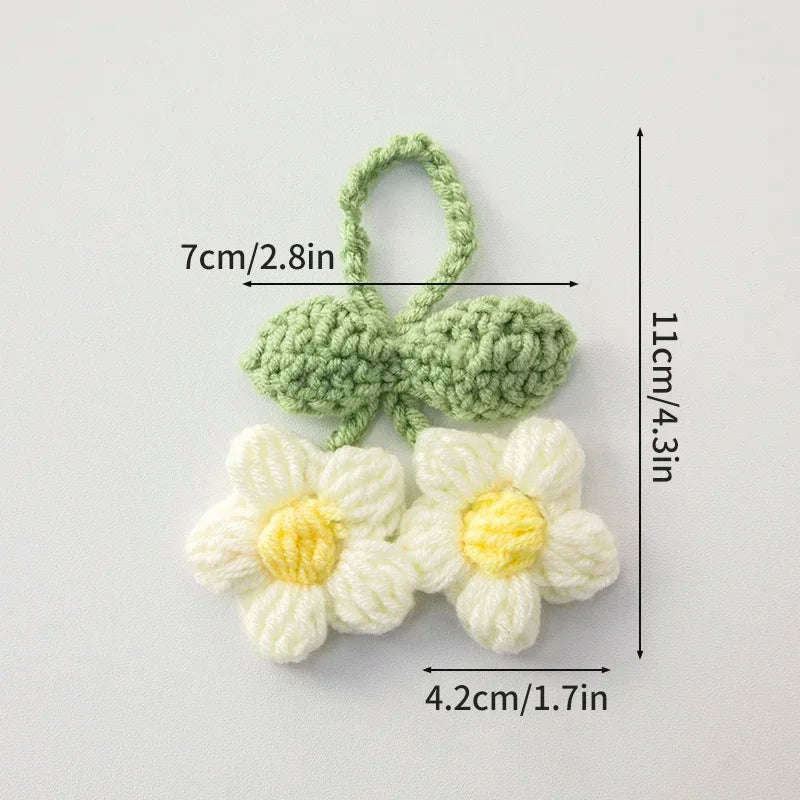 Crochet Flower Plant Keychain – Artificial Knitted Flower Hanging Decoration for Weddings, Gifts, and Car Pendants