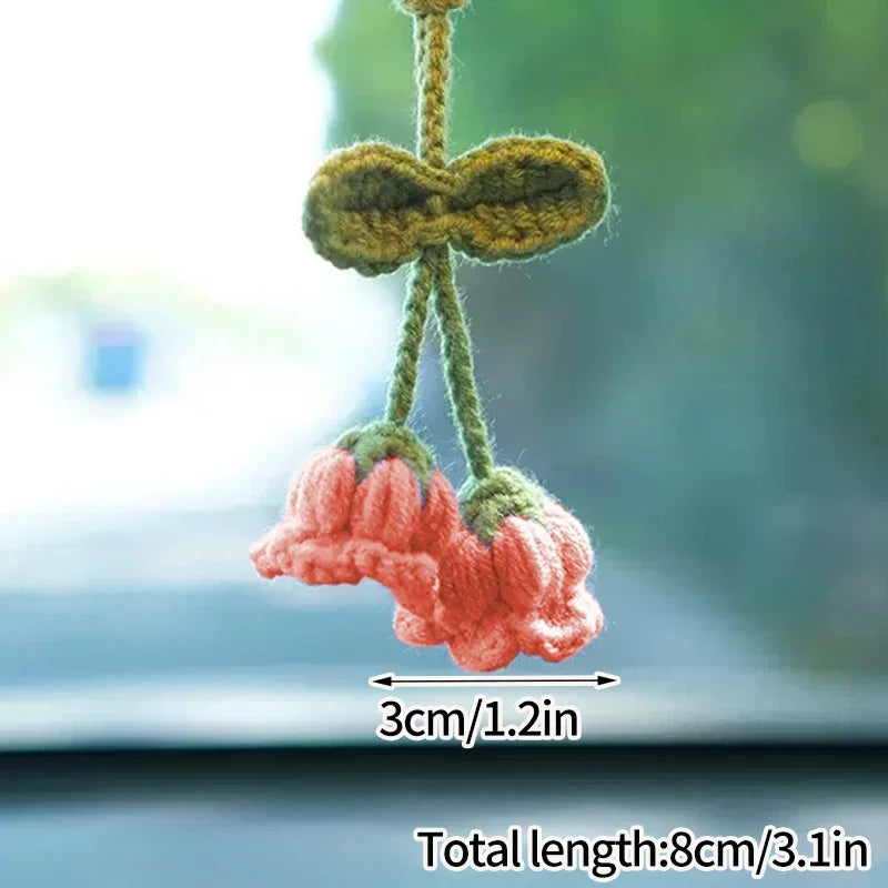 Crochet Flower Plant Keychain – Artificial Knitted Flower Hanging Decoration for Weddings, Gifts, and Car Pendants