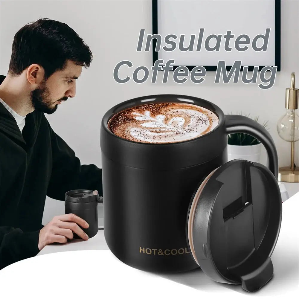 350ml/500ml Stainless Steel Insulated Coffee Mug with Handle - Double Wall Thermos Tumbler for Hot & Cold Drinks, Matte Finish