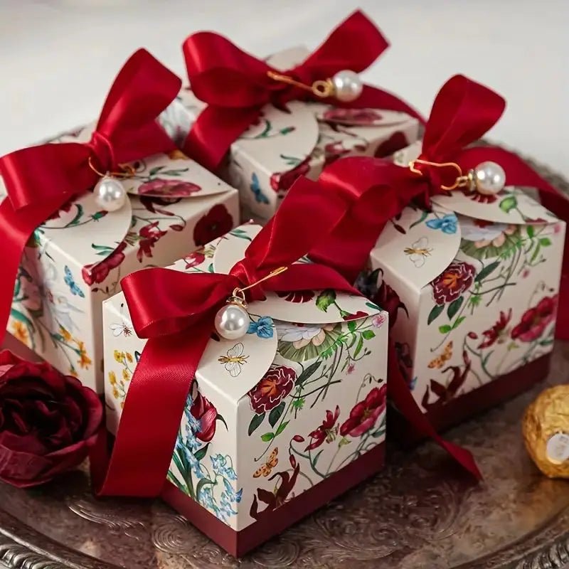 10-Piece Hand-Painted Floral Candy Box – Elegant Wedding, Engagement, and Anniversary Gift Boxes