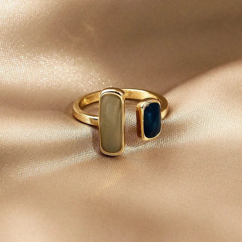 Gold plated simple double love crystal ring elegant women's daily opening ring accessories