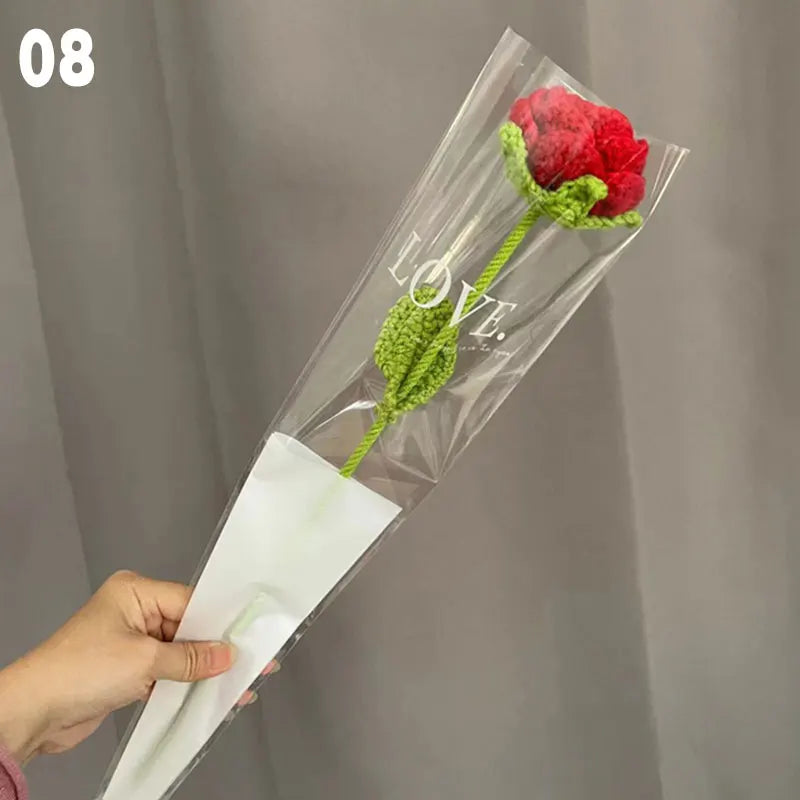 DIY Knitting Bouquet Rose Tulip Flower Bouquet Sunflower Hand-knitted Fake Flowers Knit Flower Home Table Crochet Floral Bouquet