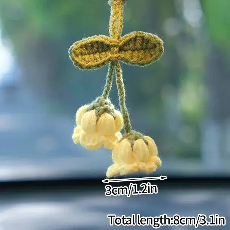 Crochet Flower Plant Keychain – Artificial Knitted Flower Hanging Decoration for Weddings, Gifts, and Car Pendants