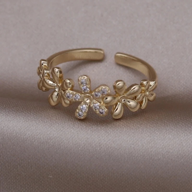 Gold plated simple double love crystal ring elegant women's daily opening ring accessories