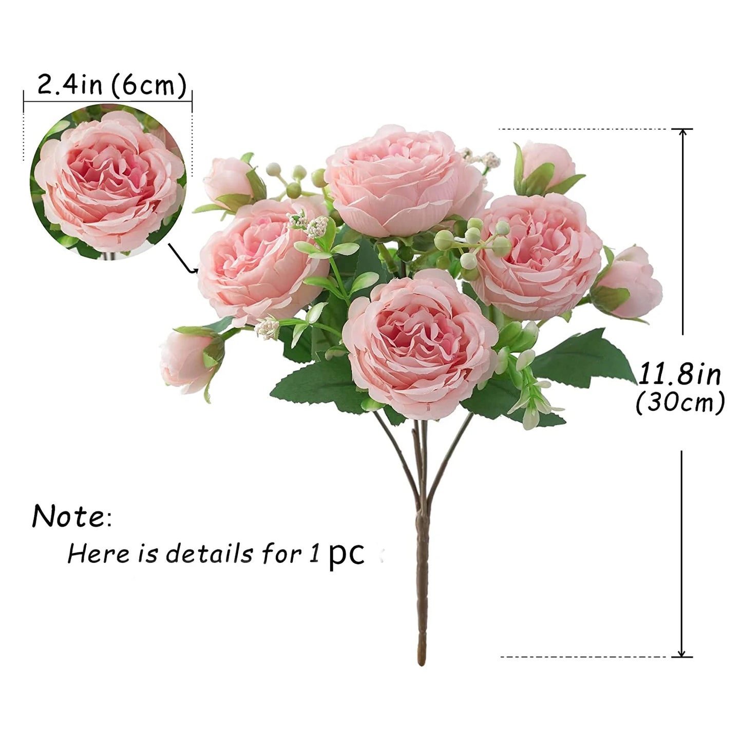 30cm Rose Pink Peony Silk Bouquet – Artificial Flower with 5 Big Heads & 4 Small Buds for Weddings and Home Decor