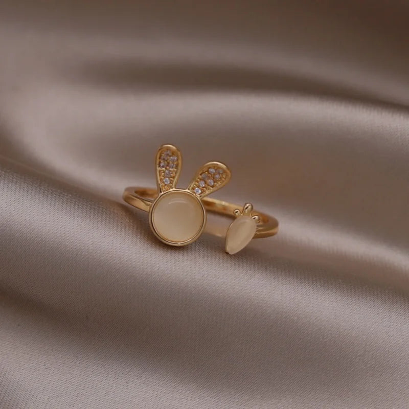 Gold plated simple double love crystal ring elegant women's daily opening ring accessories
