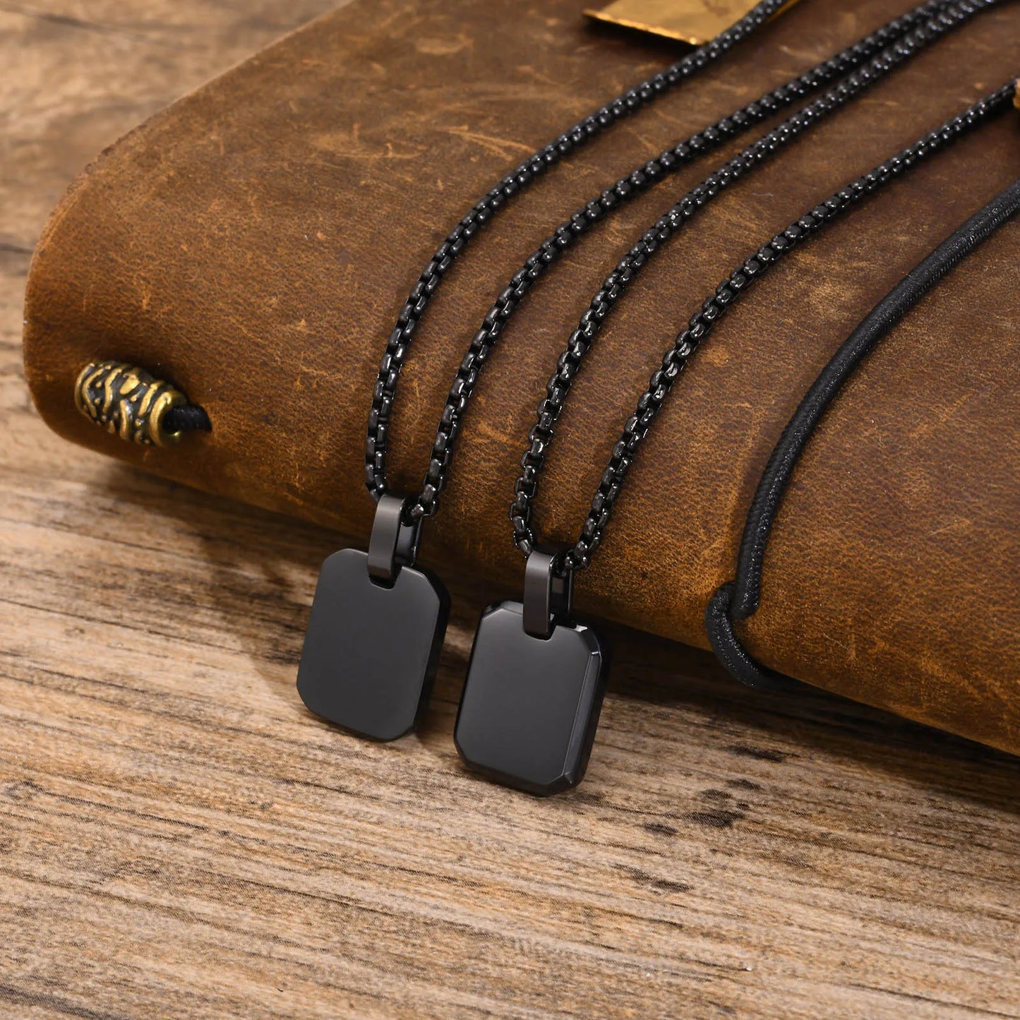 Geometric Men's Waterproof Stainless Steel Square Pendant Necklace with Box Chain