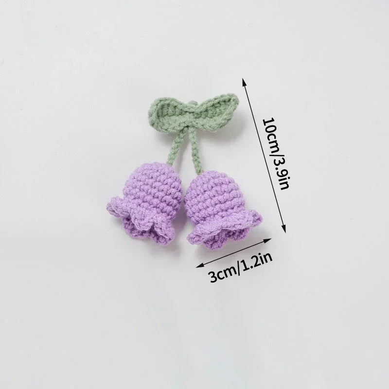 Crochet Flower Plant Keychain – Artificial Knitted Flower Hanging Decoration for Weddings, Gifts, and Car Pendants