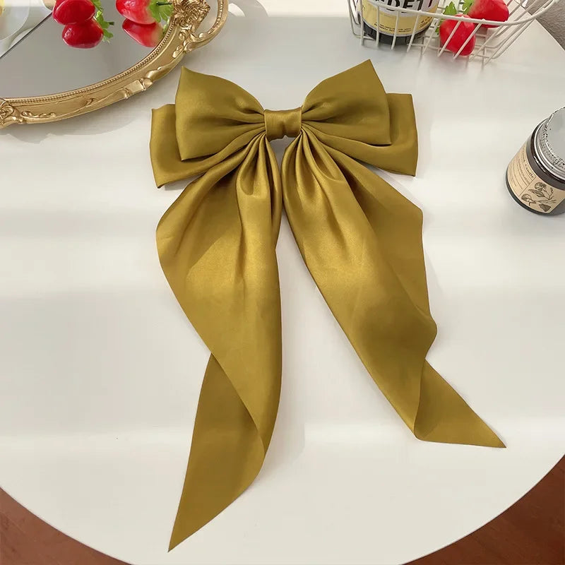 Solid Color Satin Ribbon Big Bow Hairpin – Summer Hair Accessory for Women & Girls
