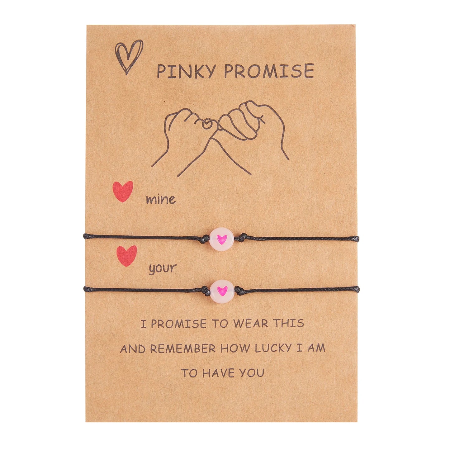 2Pcs Pinky Promise Couple Bracelets – Luminous Heart Bead Braided Friendship Jewelry for Kids