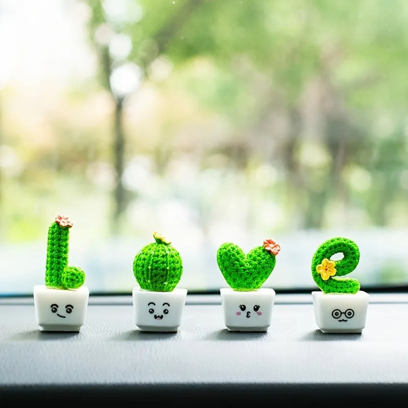 Charming 4-Piece Love & Cactus Resin Figurine Set – Perfect Tabletop Decor for Living Rooms, Bedrooms, and Cafes