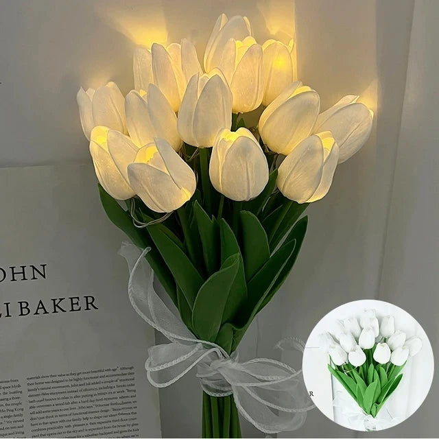 5/10pcs LED Tulips Artificial Flowers PU Tulip Fake Flower Bouquet Night Light for Home Garden Decoration Wedding Birthday Gift