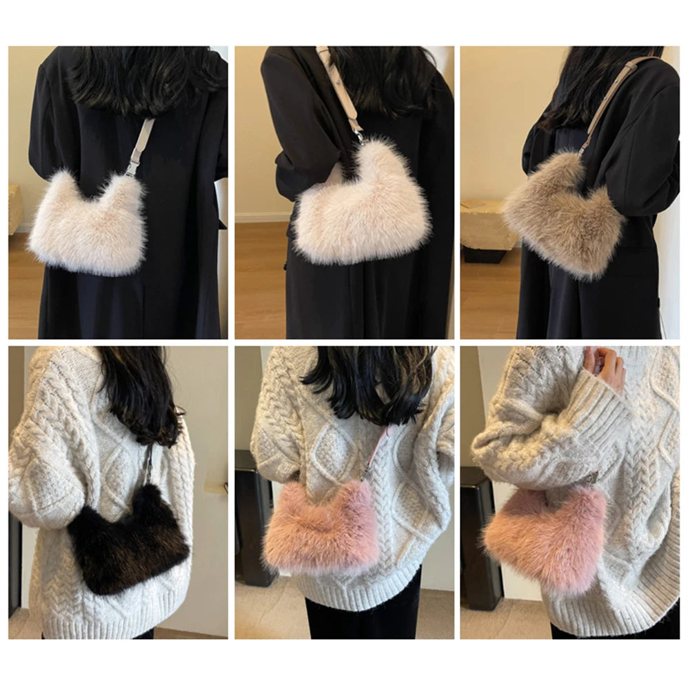 Plush Faux Fur Shoulder Bag – Soft Fluffy Crossbody Luxury Winter Handbag for Women