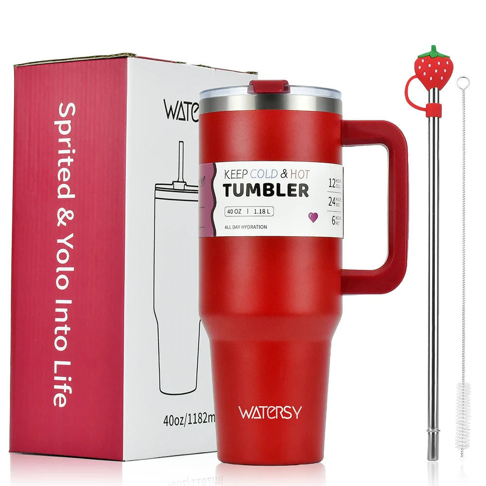 30oz/40oz Stainless Steel Insulated Tumbler with Handle – Large Capacity Thermal Mug for Hot & Cold Beverages