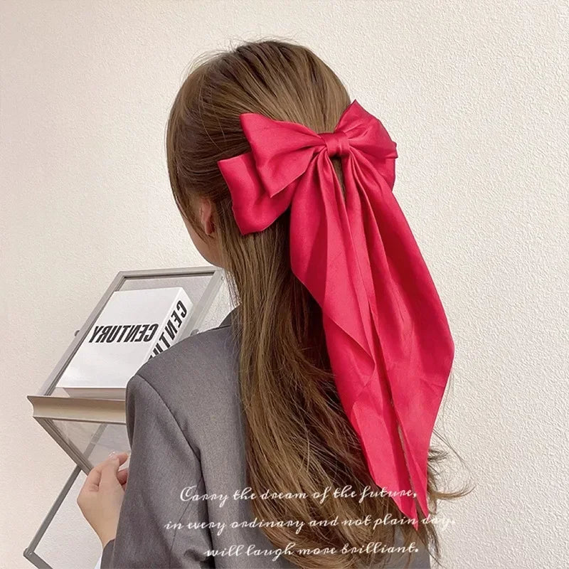 Solid Color Satin Ribbon Big Bow Hairpin – Summer Hair Accessory for Women & Girls