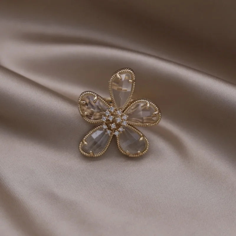 Gold plated simple double love crystal ring elegant women's daily opening ring accessories