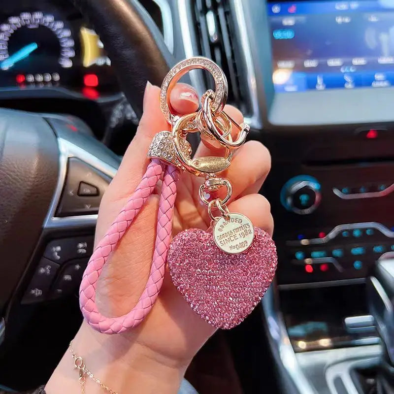 Valentine’s Day Glitter Heart Keychain – Crystal Clay Key Ring for Women & Girls, Romantic Gift & Bag Tag Ornament