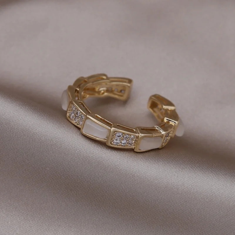Gold plated simple double love crystal ring elegant women's daily opening ring accessories