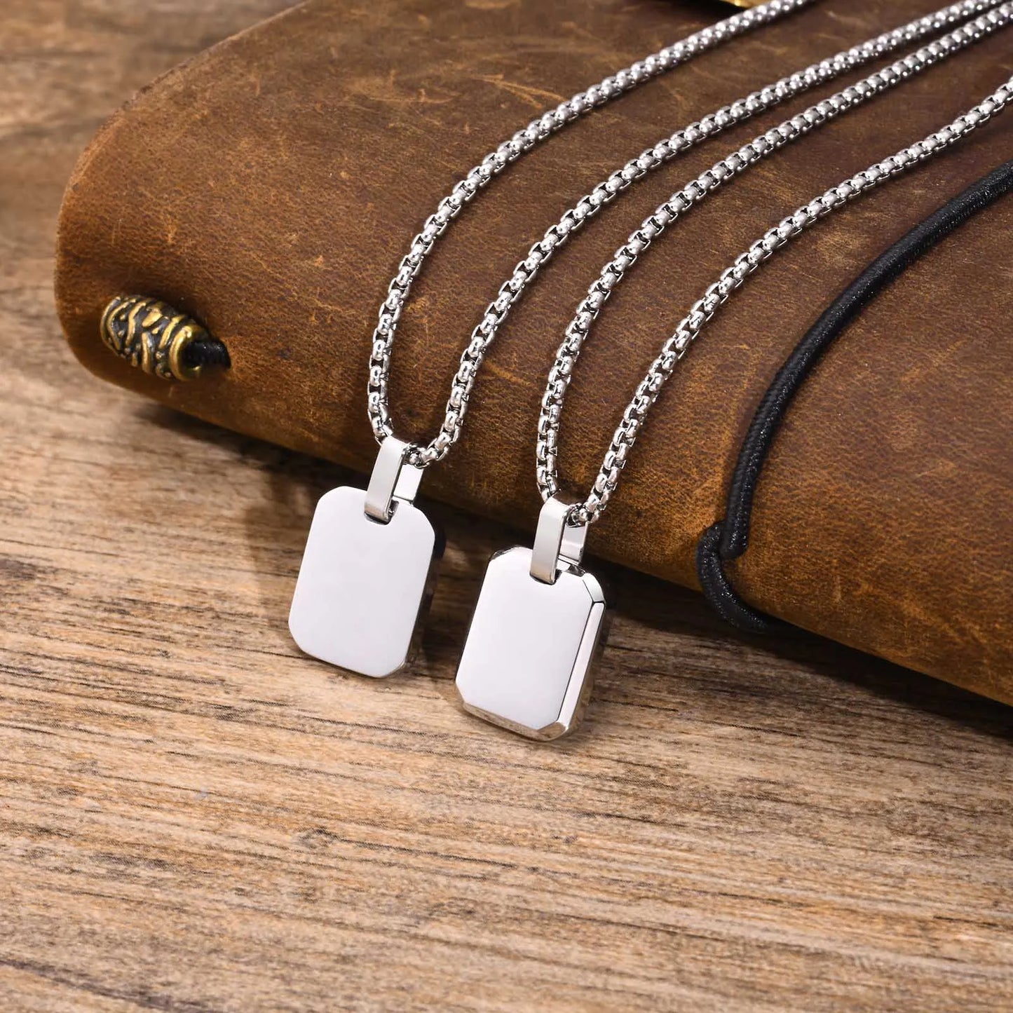 Geometric Men's Waterproof Stainless Steel Square Pendant Necklace with Box Chain