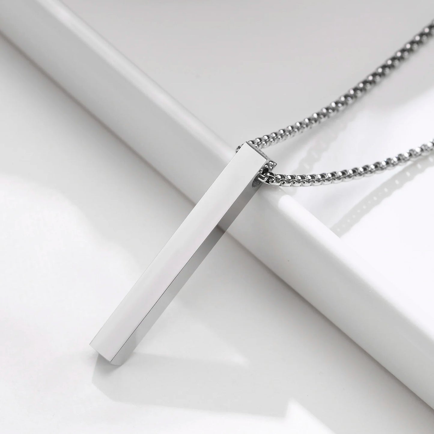 Minimalist Pillar Bar Necklace – 5mm Stainless Steel Pendant for Men and Women, Casual Unisex Link Chain