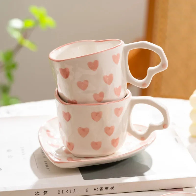 Creative INS Style Hand-Painted Love Heart Ceramic Coffee Mug – Cute Tea and Milk Cup for Home or Office