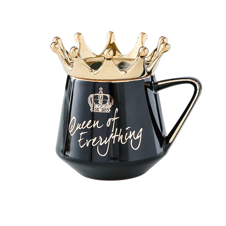 400ml Crown Ceramic Coffee Cup Fine Couple Mug with Lid Simple Afternoon Tea Coffee Cup Breakfast Milk Coffee Mug Birthday Gift