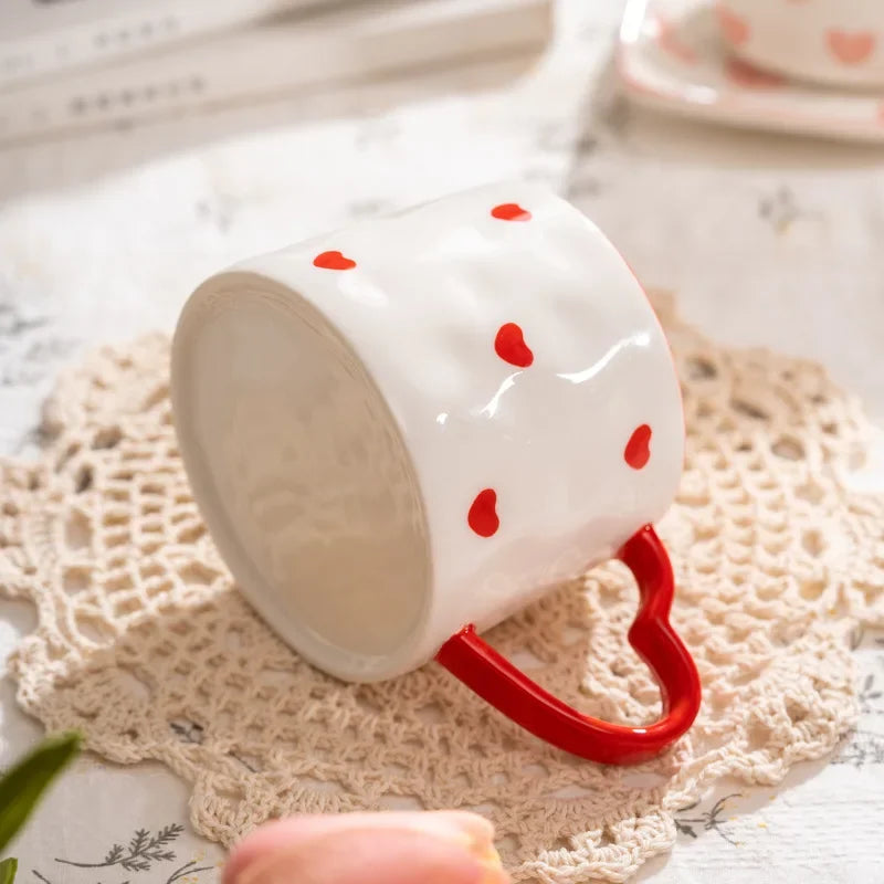 Creative INS Style Hand-Painted Love Heart Ceramic Coffee Mug – Cute Tea and Milk Cup for Home or Office
