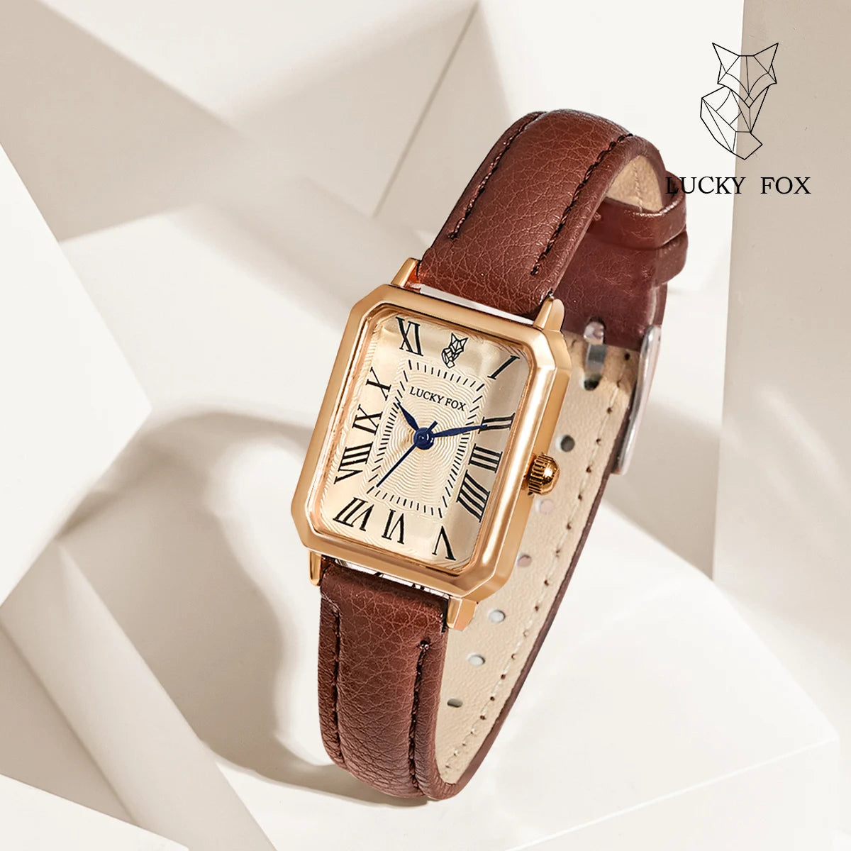 Retro Square Leather Strap Quartz Watch – Casual Roman Numeral Dial Wristwatch for Women