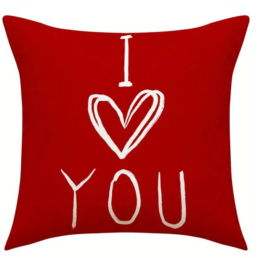 Valentine's Day Romantic Heart-Printed Pillowcase – Sofa Cushion Cover for Sweet Home Decor
