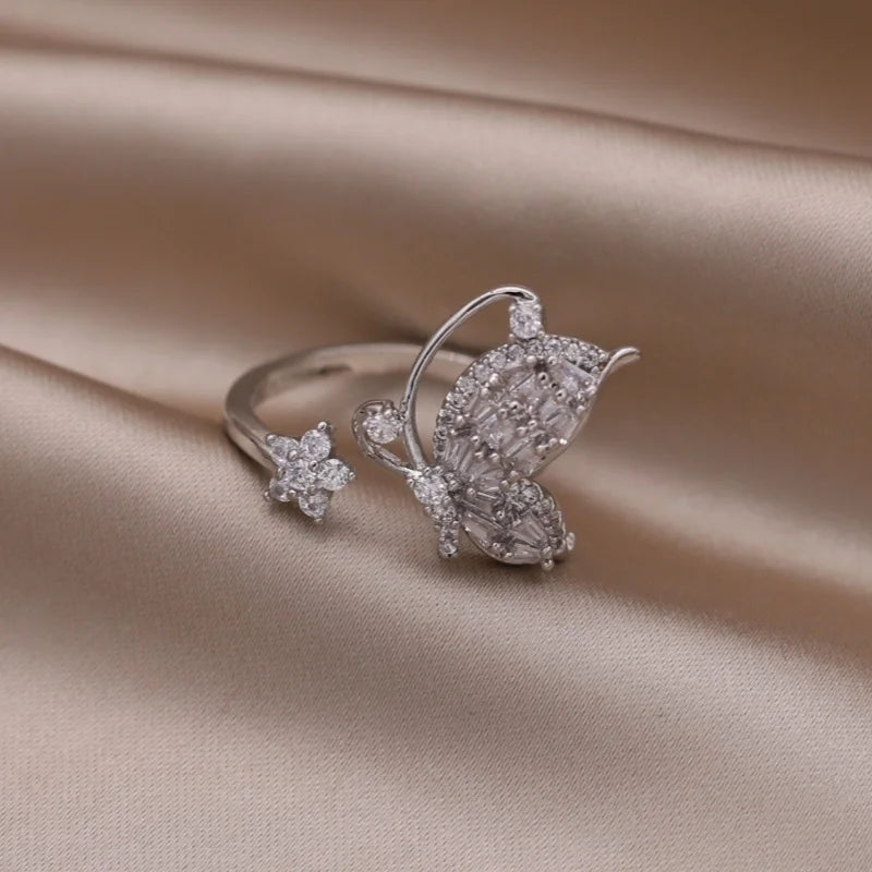 Gold plated simple double love crystal ring elegant women's daily opening ring accessories