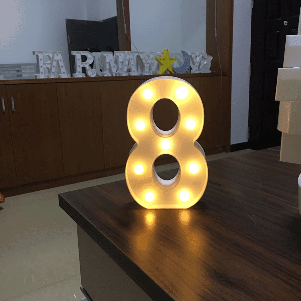 Luminous Alphabet & Number LED Lamp – Decorative Night Light for Birthdays, Weddings, Valentine’s Day, and Parties