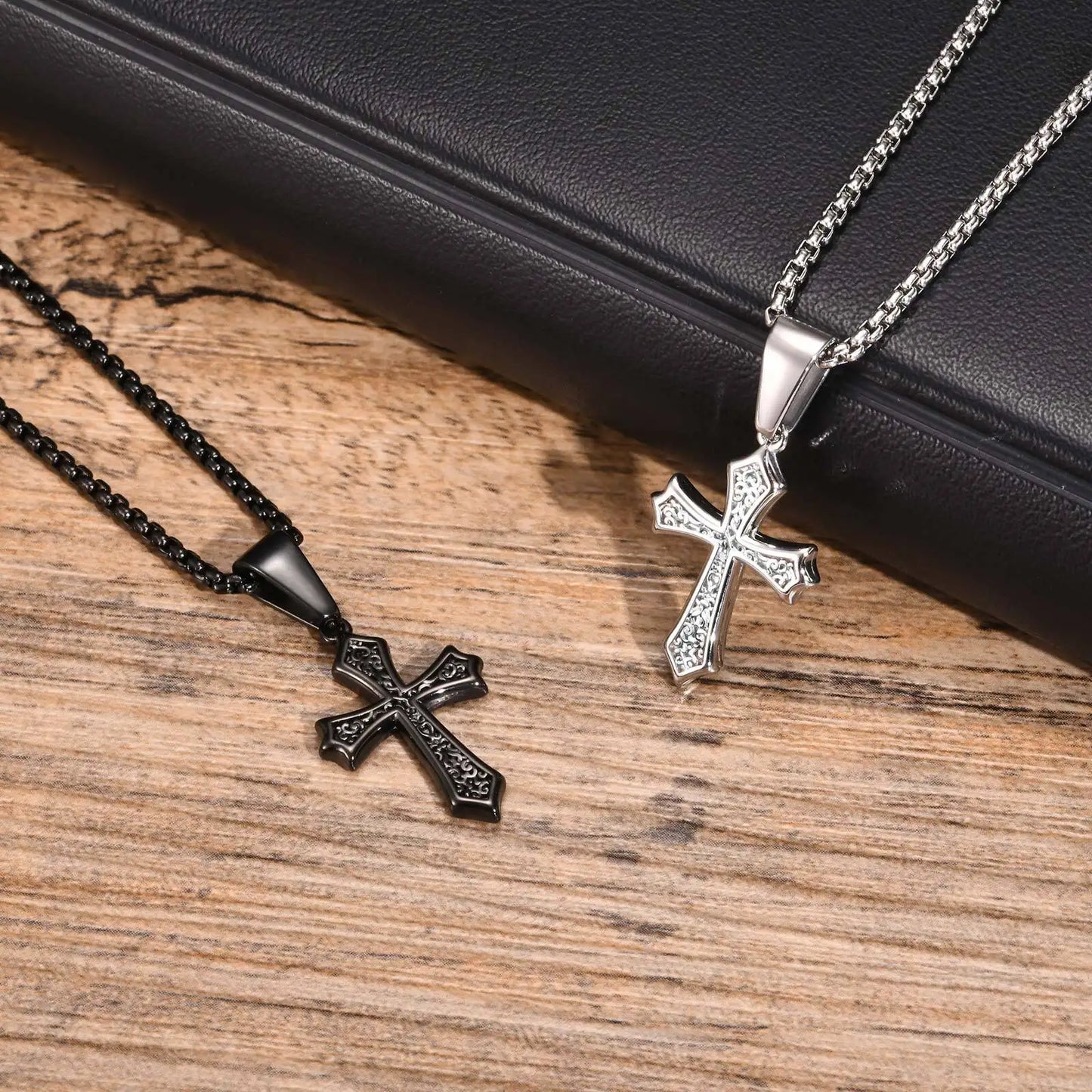 Cross Pendant Necklace for Men & Women – Stainless Steel Choker with Box Chain, Christian Jewelry Gift