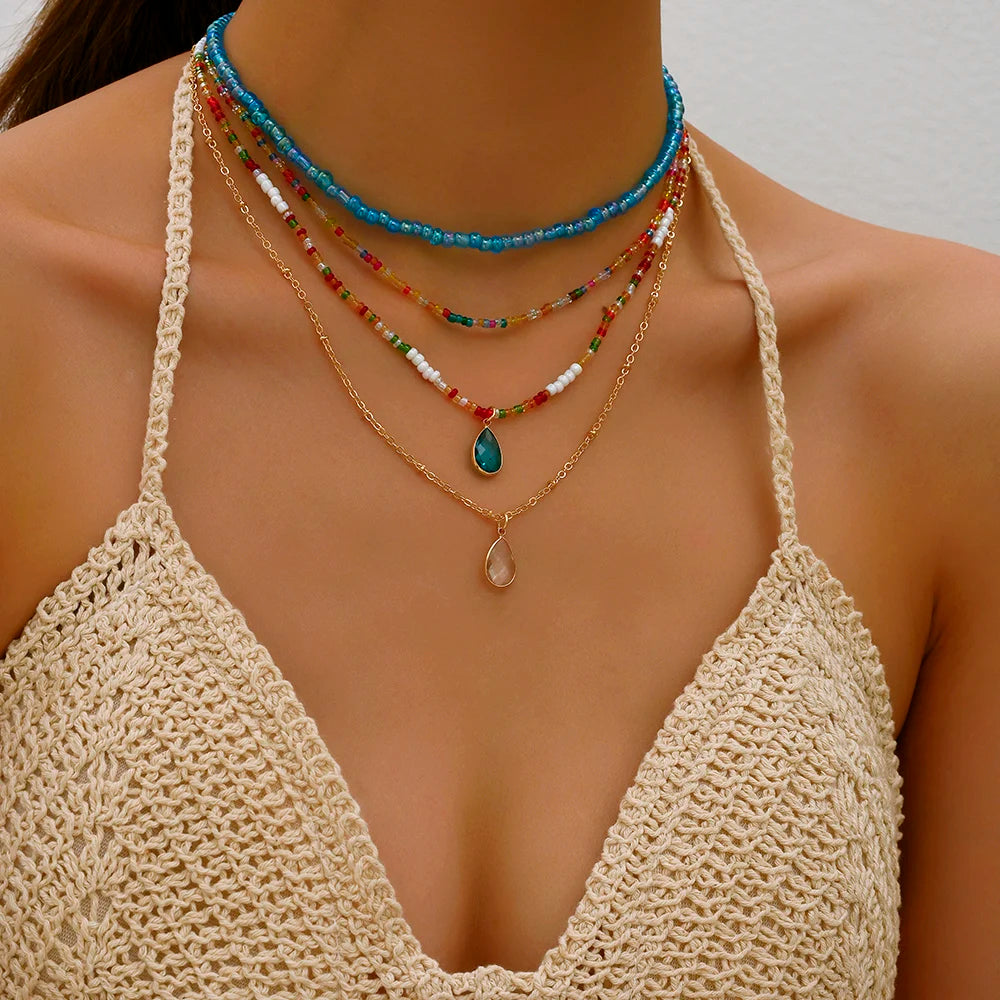 Bohemian Multilayer Handmade Beads Chain Necklace – Colorful Crystal Pendant with Tassels for Women