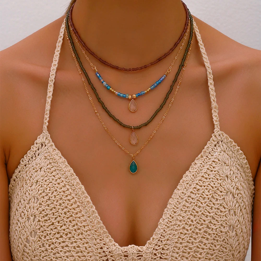 Bohemian Multilayer Handmade Beads Chain Necklace – Colorful Crystal Pendant with Tassels for Women